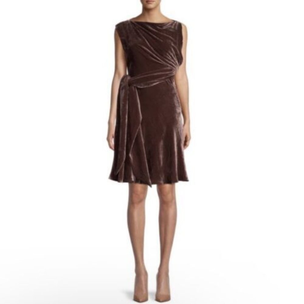 $2200 Salvatore Ferragamo Draped Merlot Velvet Dress Size 40, 42, 44, 46 NWT